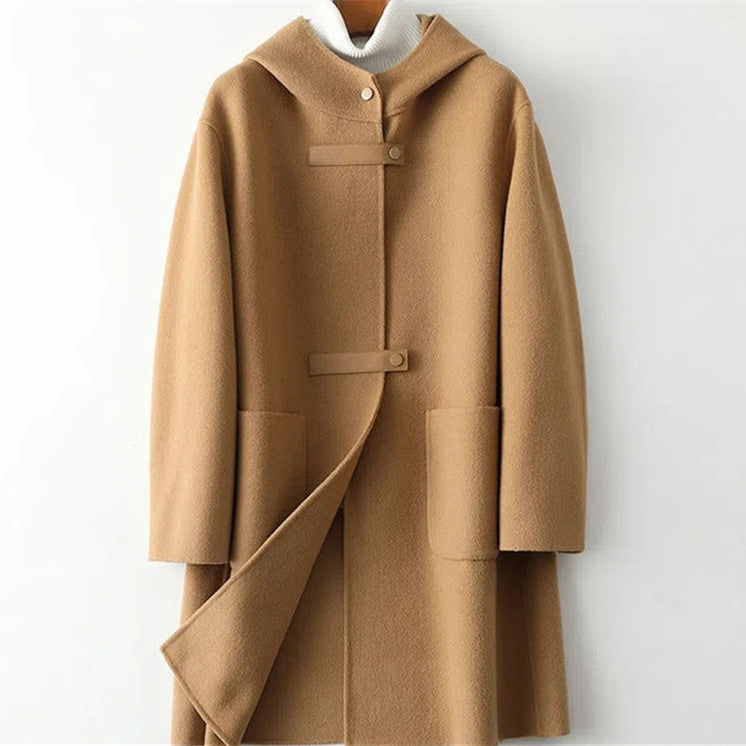 Women's Loose Fashion Hooded Double-faced Woolen Goods Wool Overcoat