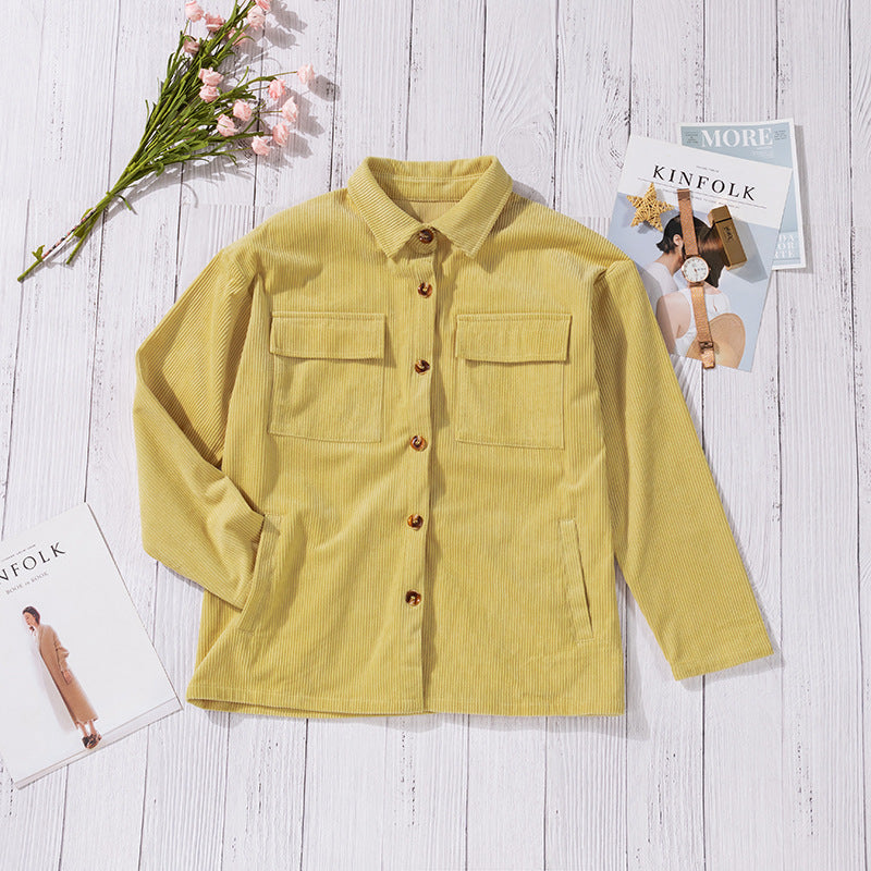 Corduroy Shirt For Women Autumn And Winter Solid Color