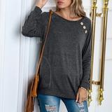 Women's T-Shirt Round Neck Raglan Button Stitching Long Sleeves