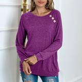 Women's T-Shirt Round Neck Raglan Button Stitching Long Sleeves