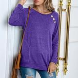 Women's T-Shirt Round Neck Raglan Button Stitching Long Sleeves