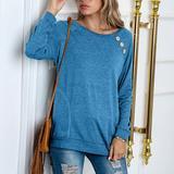 Women's T-Shirt Round Neck Raglan Button Stitching Long Sleeves