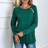 Women's T-Shirt Round Neck Raglan Button Stitching Long Sleeves