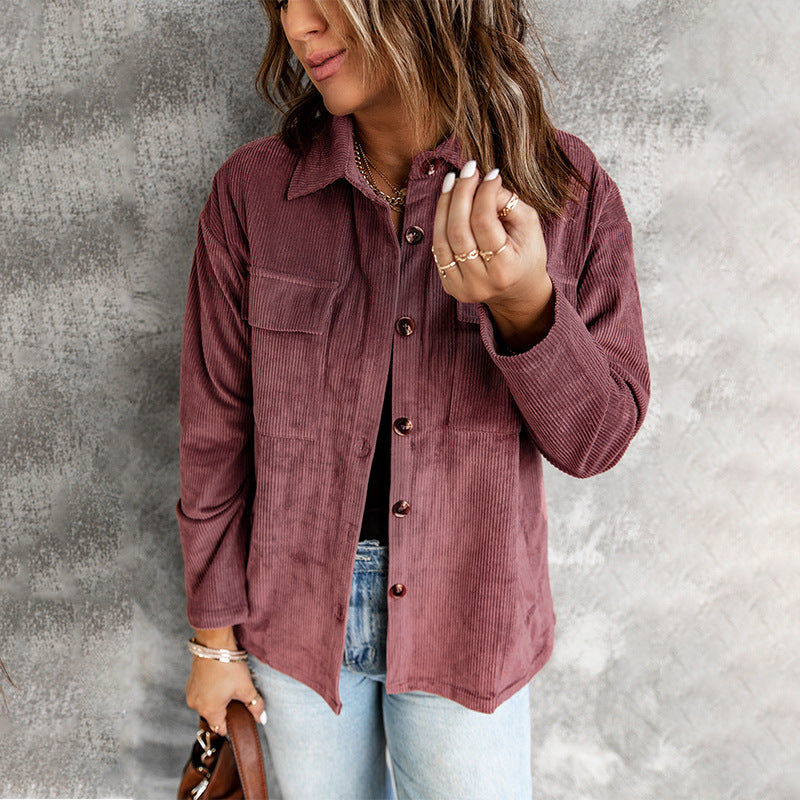 Corduroy Shirt For Women Autumn And Winter Solid Color