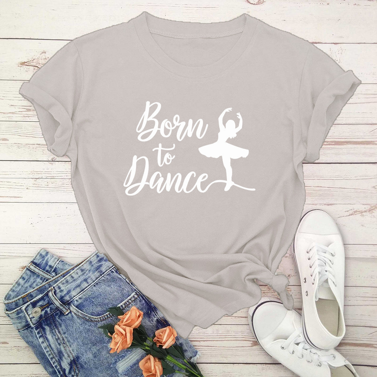 Women's Printed Ballet Born To Dance Short Sleeves T-shirt Top