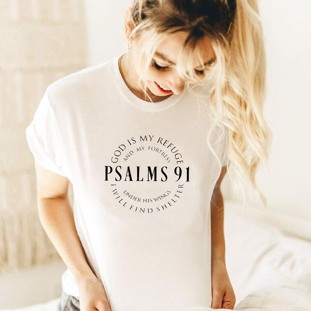 Christian Psalms 91 Printed Top Women's T Shirt Tees