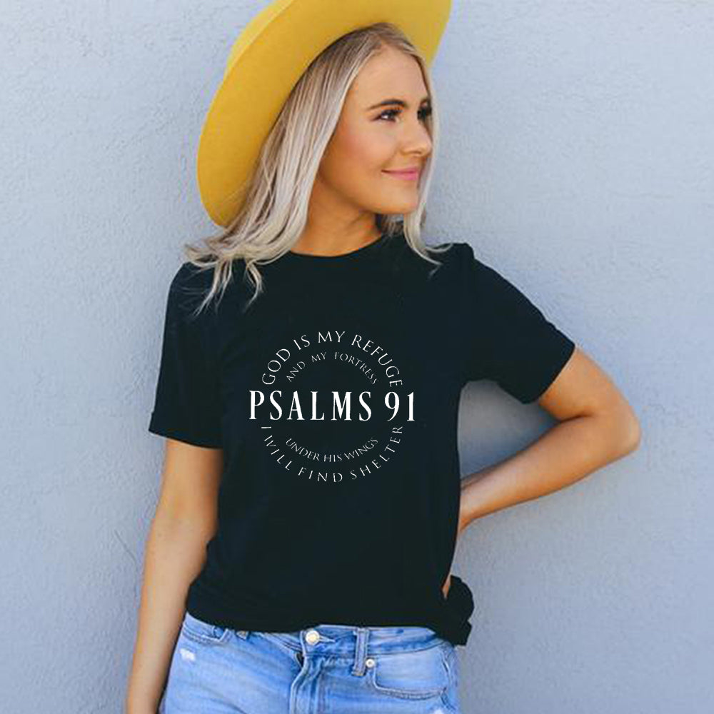 Christian Psalms 91 Printed Top Women's T Shirt Tees