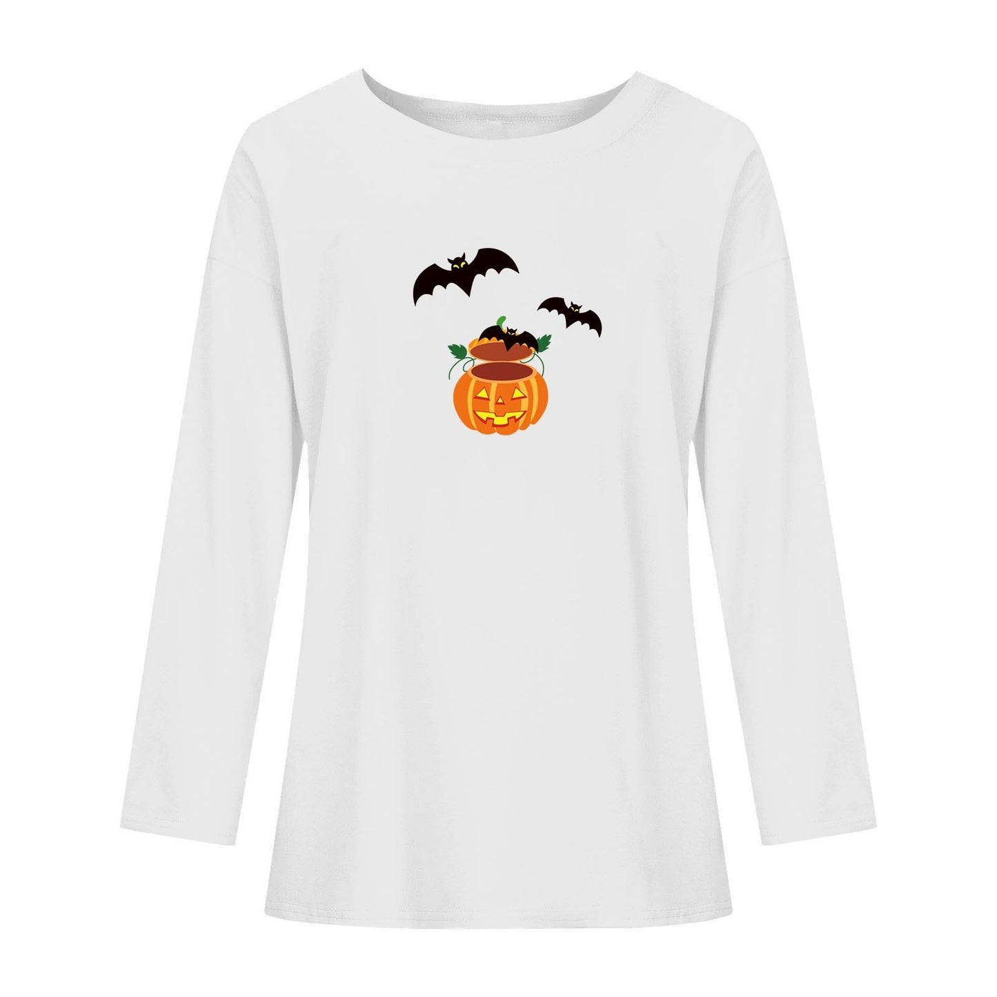 Halloween Bat Printed Crew Neck Top for Women