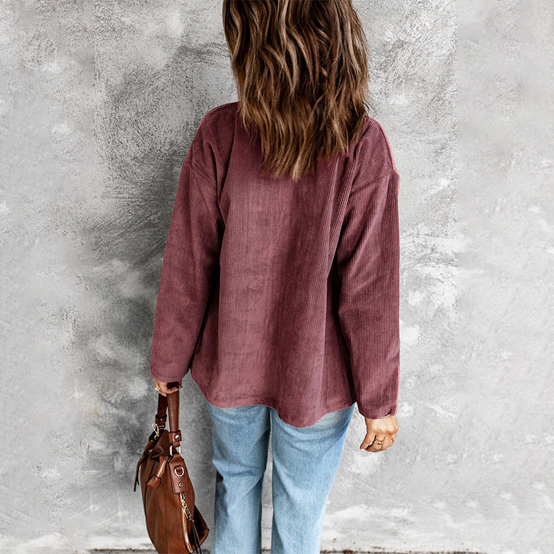 Corduroy Shirt For Women Autumn And Winter Solid Color