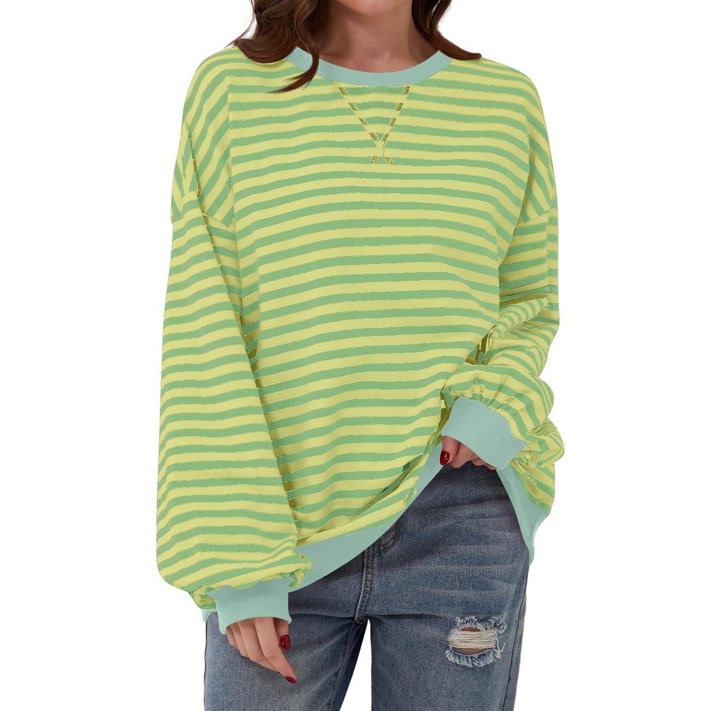 Loose Striped Long Sleeve T-shirt Casual Pullover Sweater For Womens Clothing