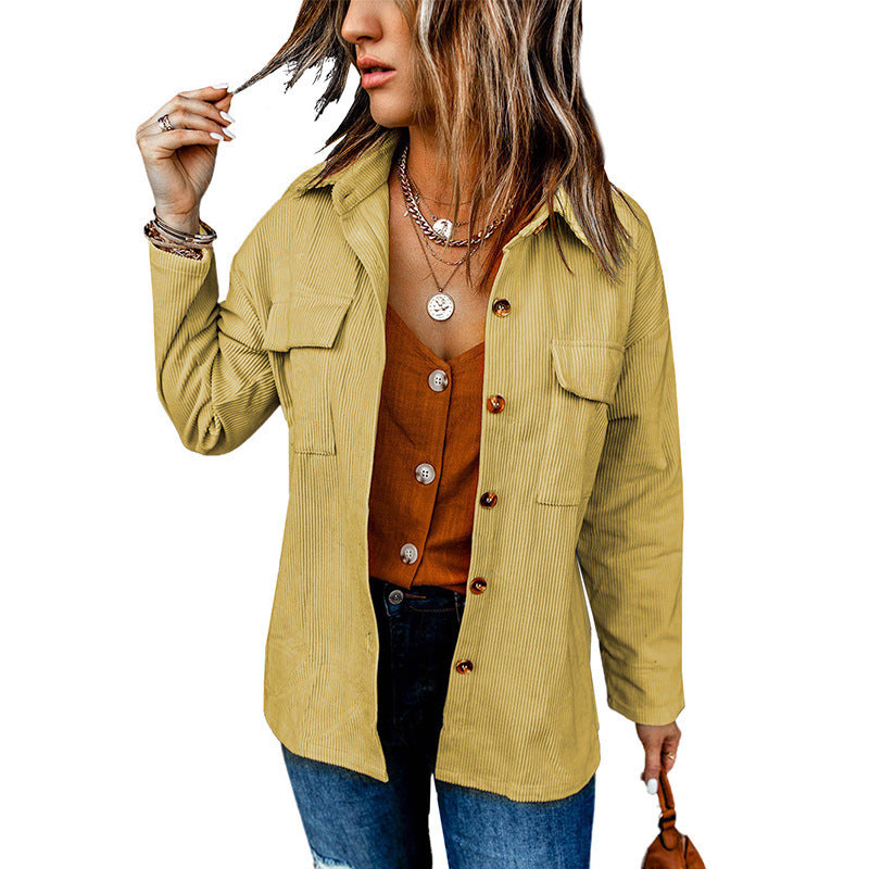 Corduroy Shirt For Women Autumn And Winter Solid Color