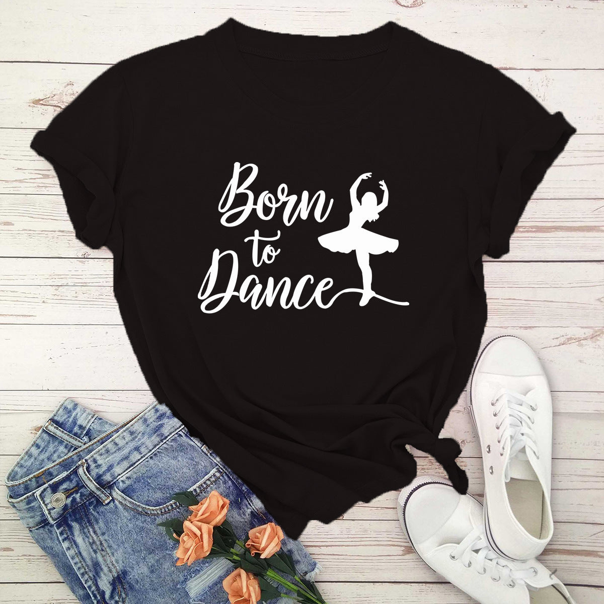 Women's Printed Ballet Born To Dance Short Sleeves T-shirt Top