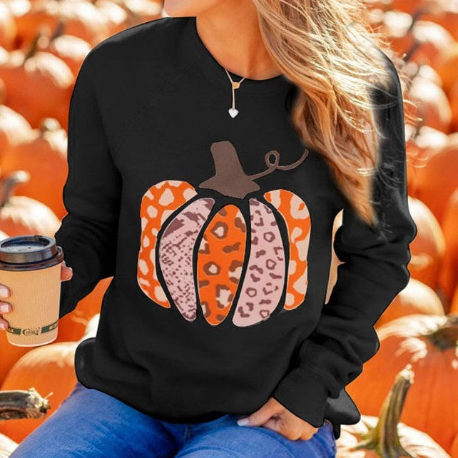 Female Halloween Pumpkin Printed Long-sleeved Sweatshirt Top