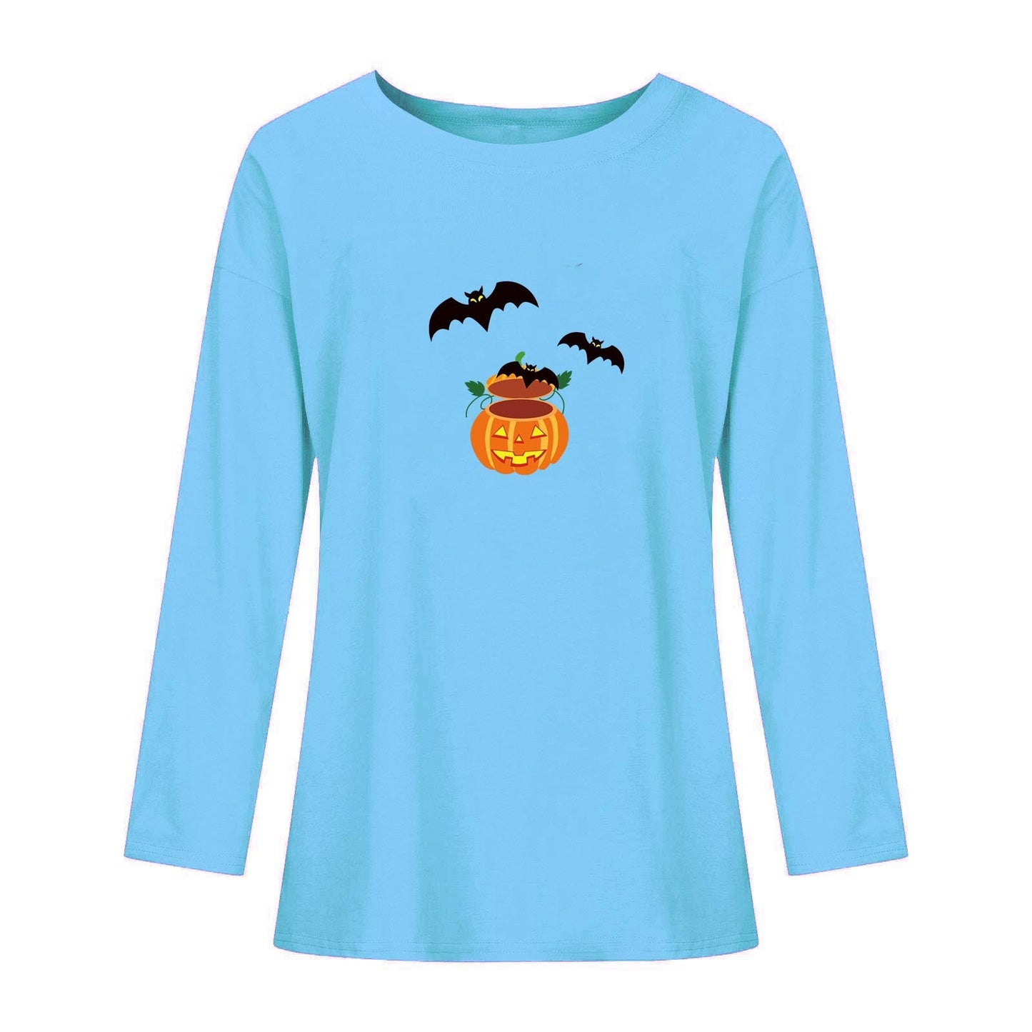 Halloween Bat Printed Crew Neck Top for Women