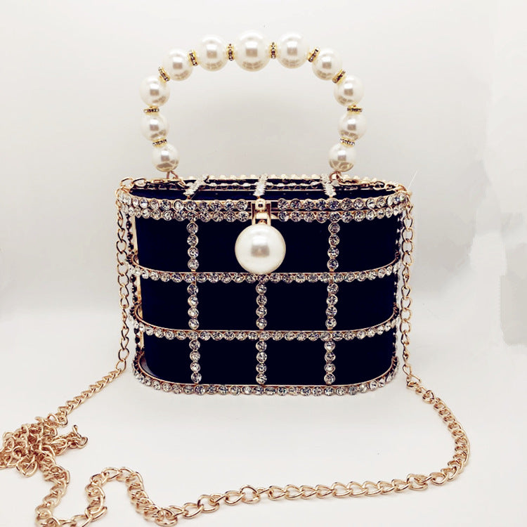 Hollow Pearl Buckle Birdcage Clutch For Women