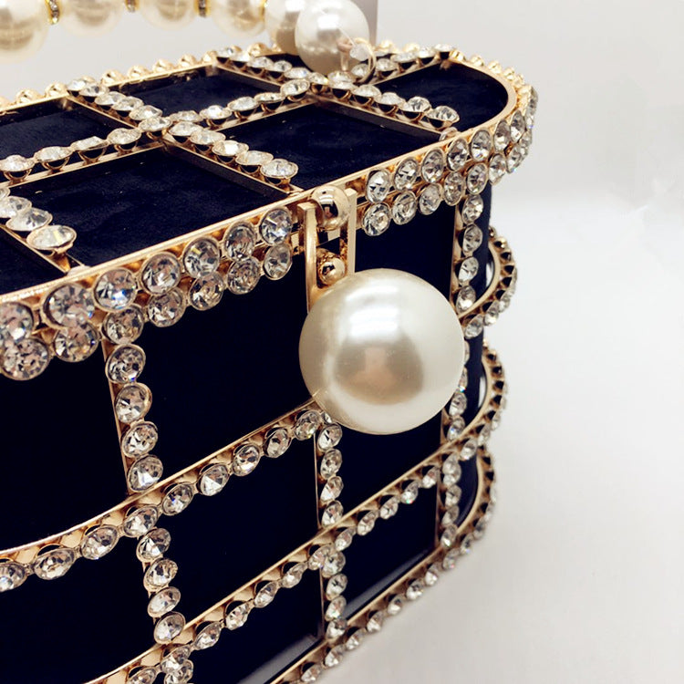 Hollow Pearl Buckle Birdcage Clutch For Women