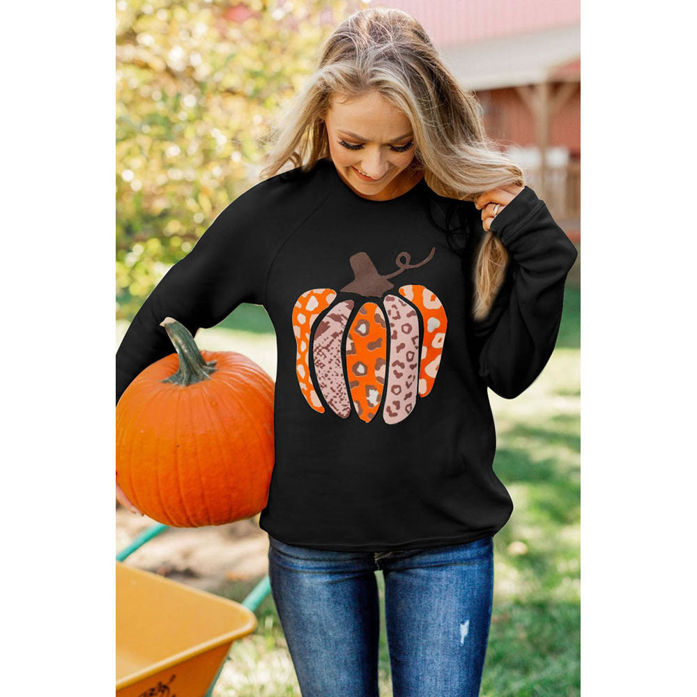 Female Halloween Pumpkin Printed Long-sleeved Sweatshirt Top