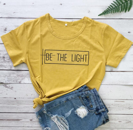 Women's Inspirational Be The Light Short Sleeve Tee Shirt Spiritual