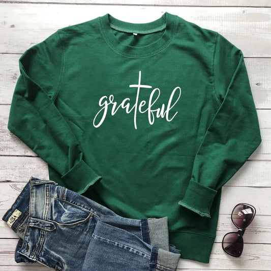 Grateful Women's Religious Print Long Sleeve Tee Shirt Tops