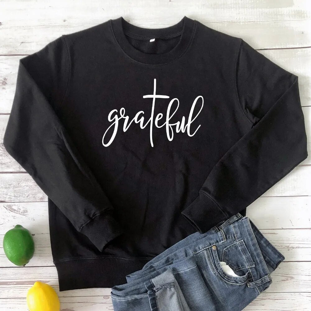 Grateful Women's Religious Print Long Sleeve Tee Shirt Tops