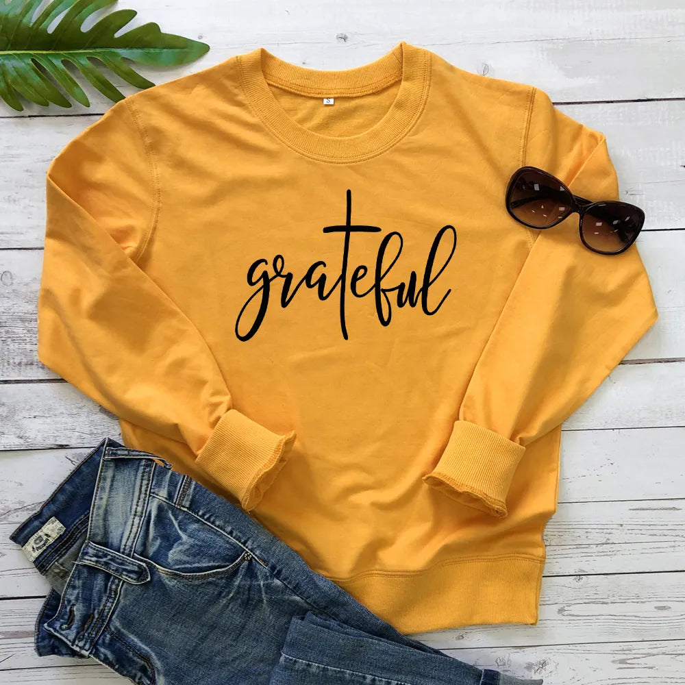 Grateful Women's Religious Print Long Sleeve Tee Shirt Tops