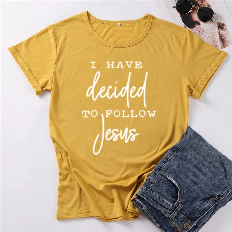 Women's Short Sleeve Christian I Decided To Follow Jesus Cotton Tee Shirt Top