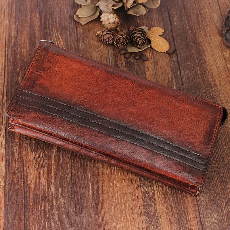 Men's 100% Genuine Leather Cowhide Clutch Handmade Retro Phone Multifunctional Wallet