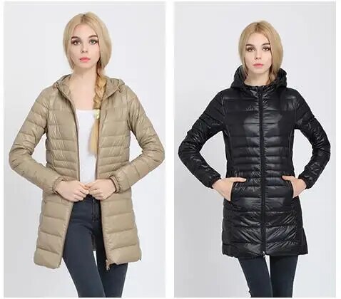 Women's Long Duck Down Parka Jackets Outwear Ultralight Hooded Thin Coat