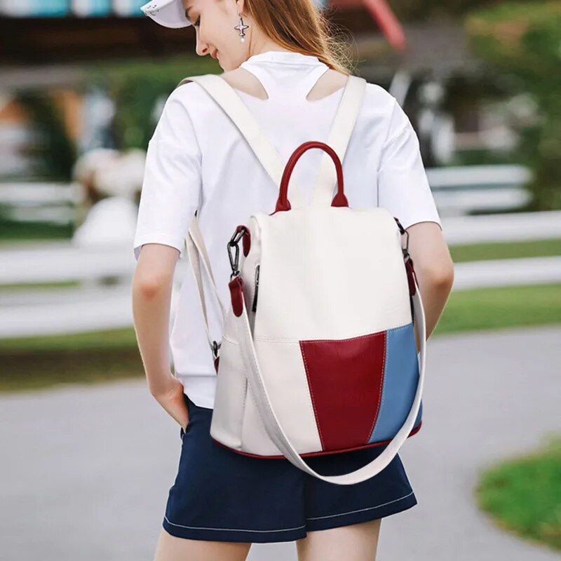 Women's Fashion Zipper PU Leather Backpack School Bag