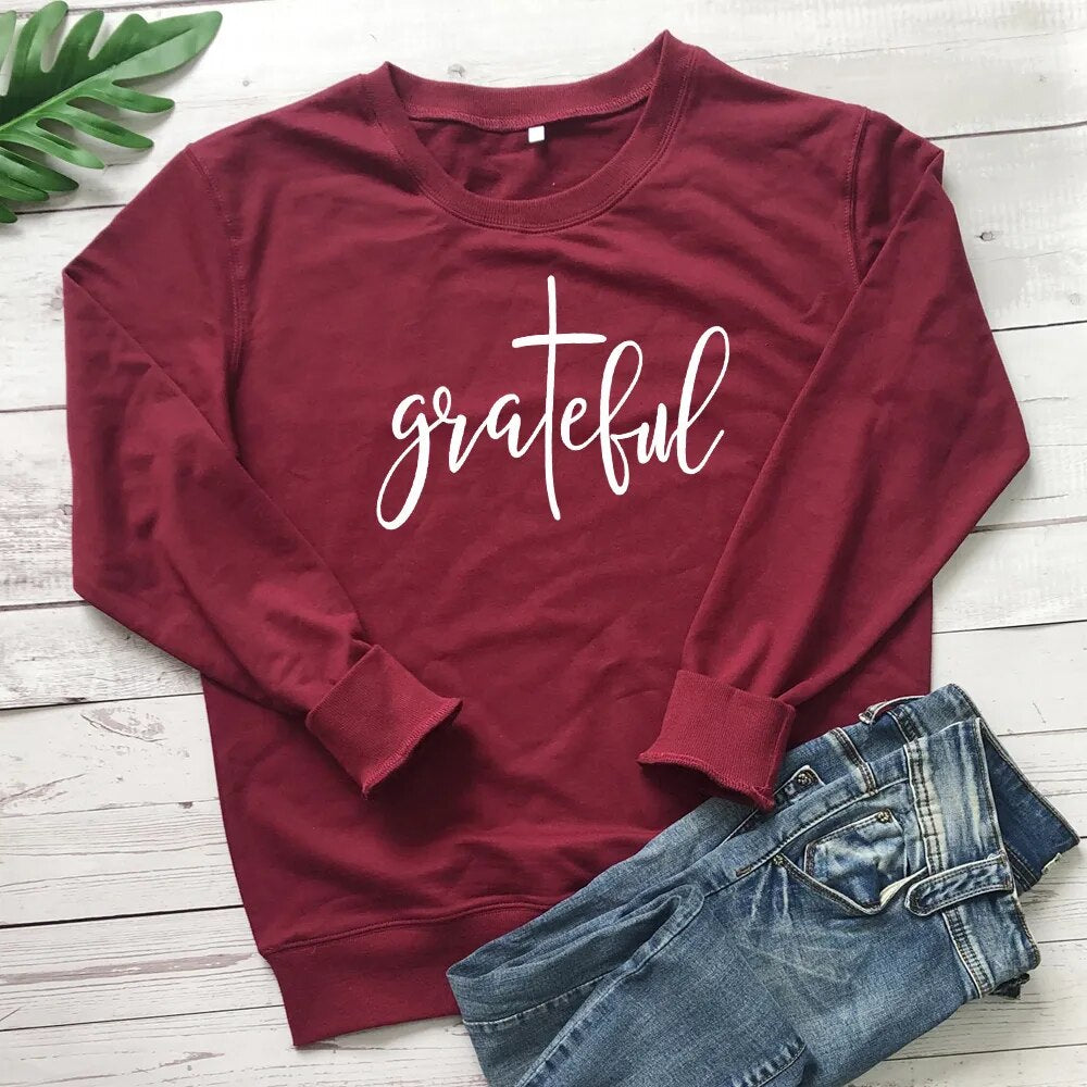 Grateful Women's Religious Print Long Sleeve Tee Shirt Tops