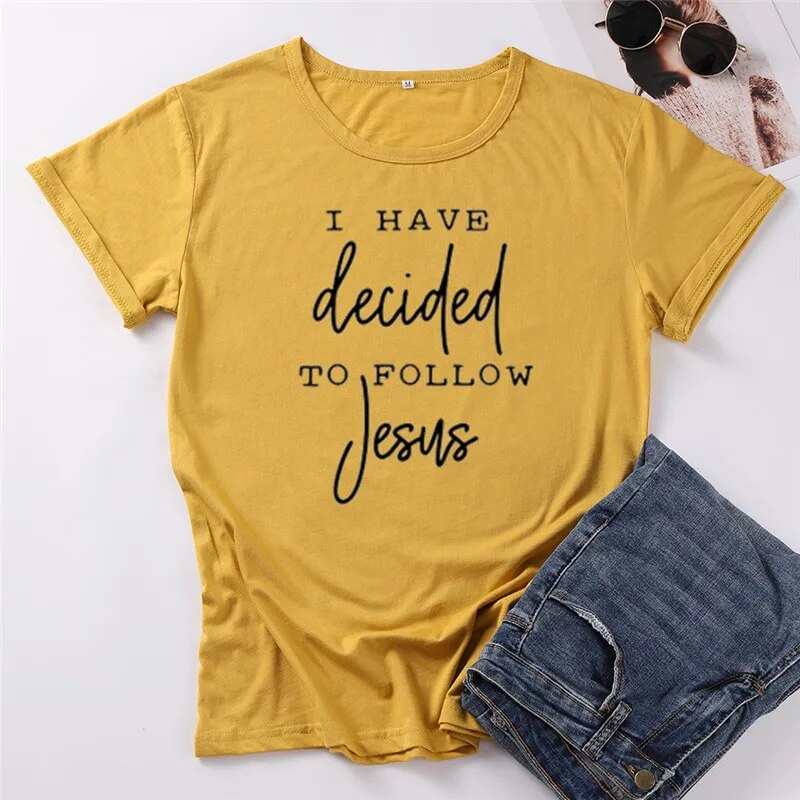 Women's Short Sleeve Christian I Decided To Follow Jesus Cotton Tee Shirt Top