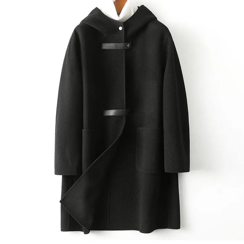 Women's Loose Fashion Hooded Double-faced Woolen Goods Wool Overcoat