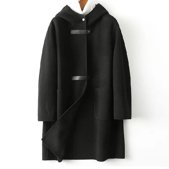 Women's Loose Fashion Hooded Double-faced Woolen Goods Wool Overcoat