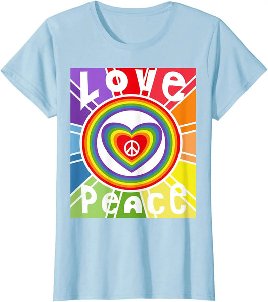 Female Colorful Love Peace Heart Fashion T Shirt