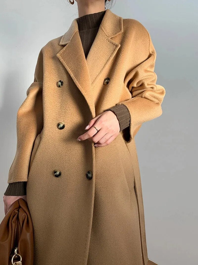 Women's Mid-Length Loose Wool 20% Cashmere Winter Coat