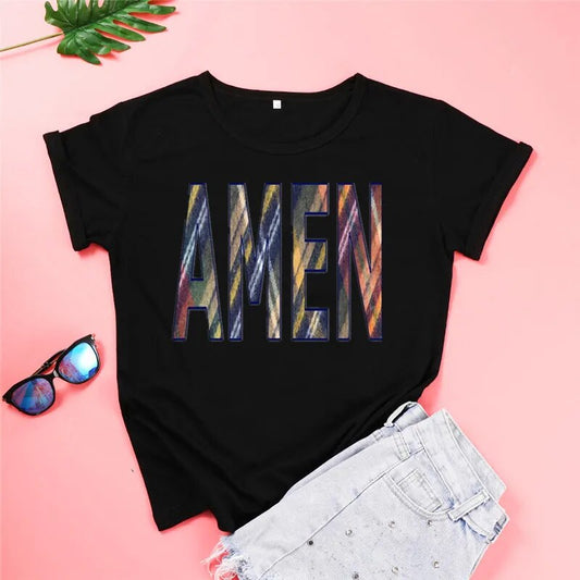 Women's Color Amen Christian Tee Shirts Tops