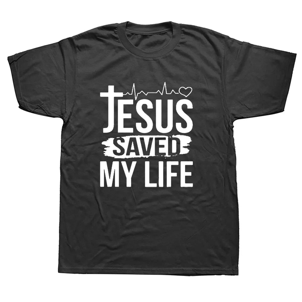 Men's Jesus Saved My Life Cotton Short Sleeve Christian Tee Shirt Top