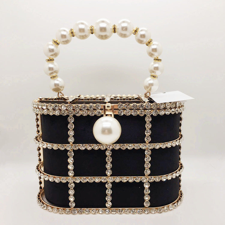 Hollow Pearl Buckle Birdcage Clutch For Women