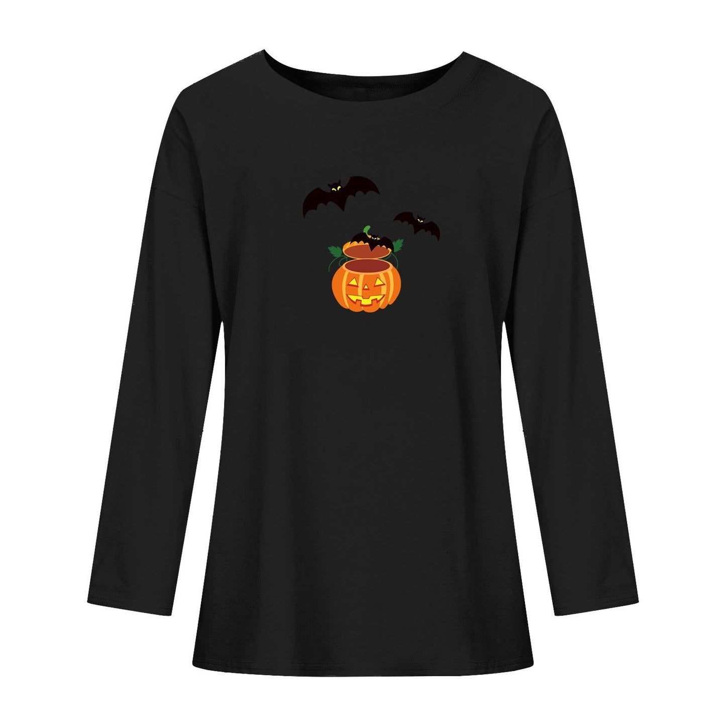 Halloween Bat Printed Crew Neck Top for Women