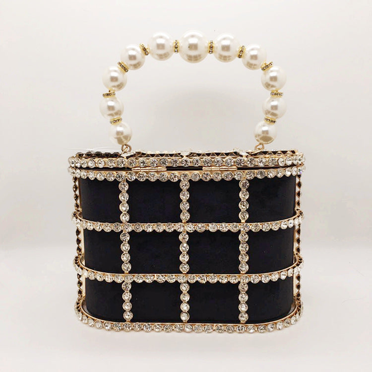 Hollow Pearl Buckle Birdcage Clutch For Women