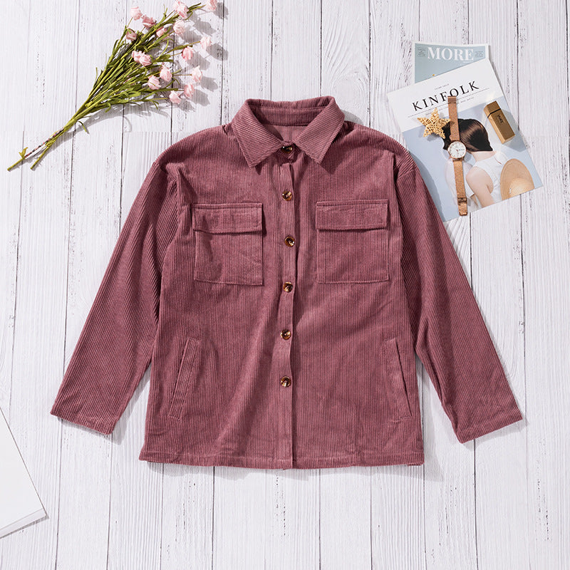 Corduroy Shirt For Women Autumn And Winter Solid Color