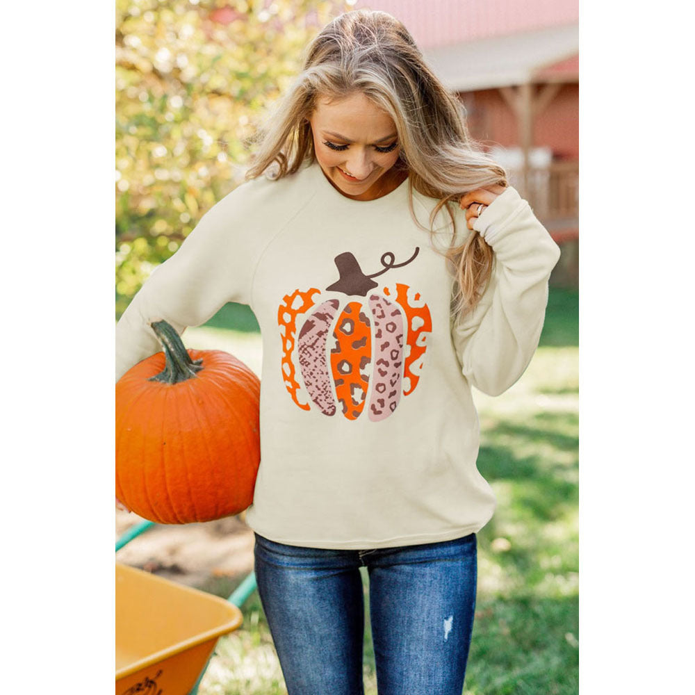 Female Halloween Pumpkin Printed Long-sleeved Sweatshirt Top