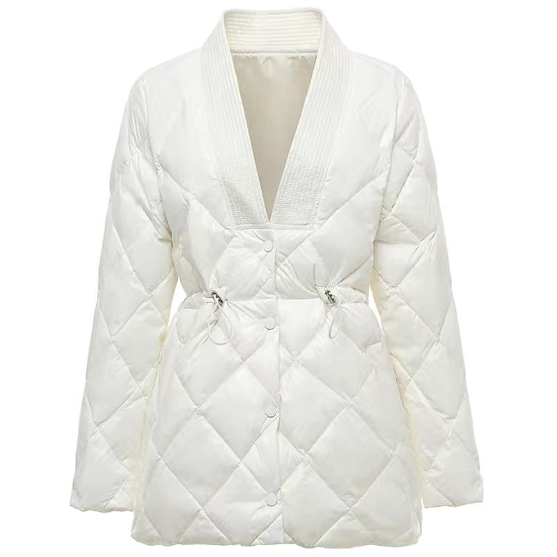 Women's Cotton-padded Jacket Mid-length Large V-neck Coat