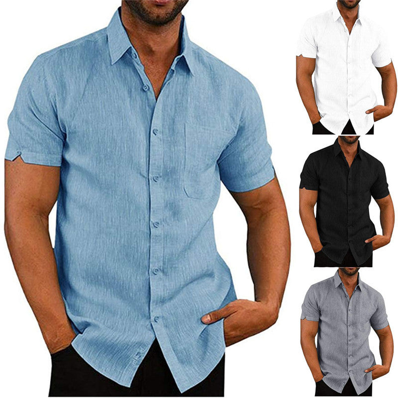 Short Sleeve Men's Summer Solid Casual Loose Shirts