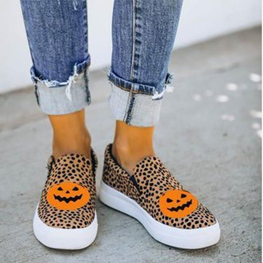 Women's Halloween Pumpkin Canvas Flat Shoes